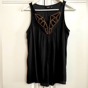 A.N.A Women’s Sz Medium Black Sleeveless Blouse V Neck Bronze Beading Front